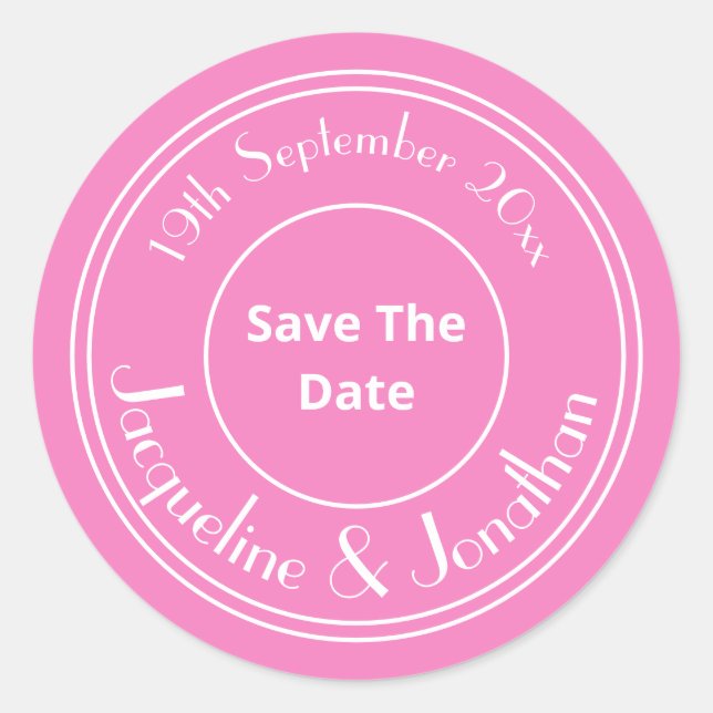 Adesivo Lindo Save The Date de Casamento Rosa Chic WhiteSc (Frente)