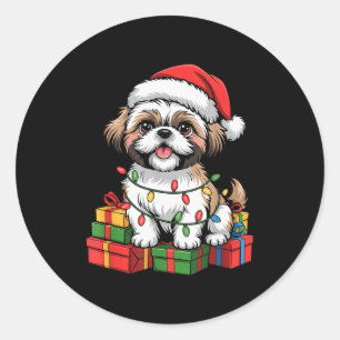 Adesivo Lindo Shih Tzu Chapéu de Papai Noel Natal Xmas Ama