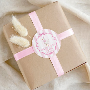 Adesivo Lindo Um Ganso Tolo Laço Rosa Primeiro Aniversário