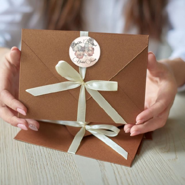 Adesivo Lindos Agradecimentos de Chá de Noiva Borboleta (Criador carregado)