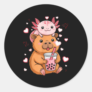 Adesivo Lindos Kawaii Axolotl Capybara Chá com Bolhas Meni