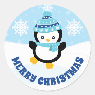 Adesivo Lindos Miúdos Chapéu Azul Pinguim Feliz Natal