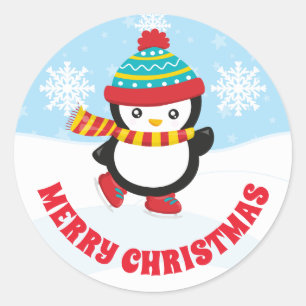 Adesivo Lindos Miúdos Patinando Pinguim Feliz Natal