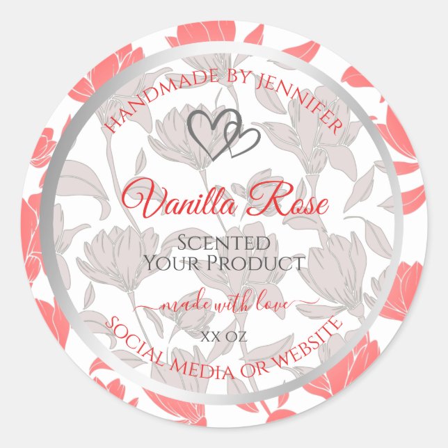 Adesivo Lindos Rótulos de Produto de Padrão Floral Branco  (Frente)