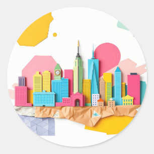 Adesivo Linha Skyline de Cidade de Colagem de Papel