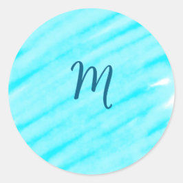 Adesivo linhas simples de aquarela azul com seu monograma