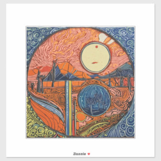 Adesivo Linocut Sun e moon desenho abstrato
