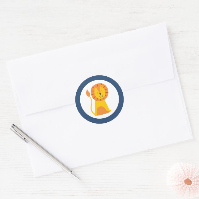 Adesivo LION Round Sticker Customize this Zoo Animal Party (Envelope)