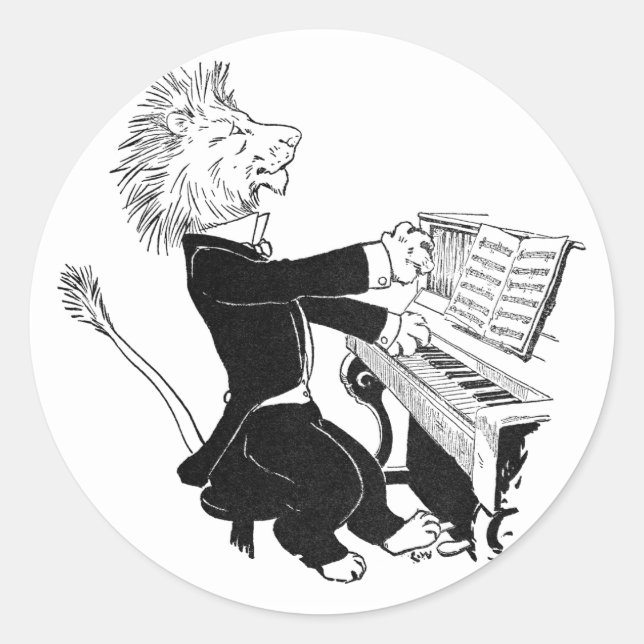 Adesivo Lion Tocando Piano Antique Louis Wain Desenho (Frente)
