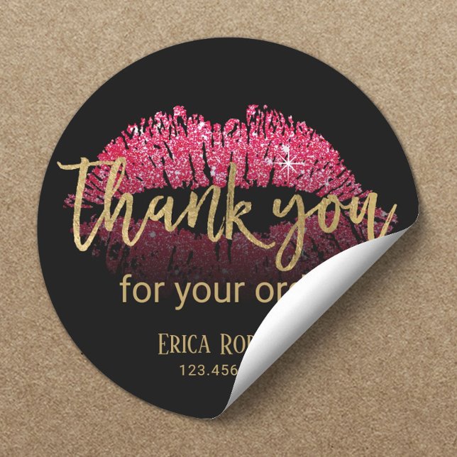 Adesivo Lip LipStick Dourado Script de Negócio Obrigado (Criador carregado)