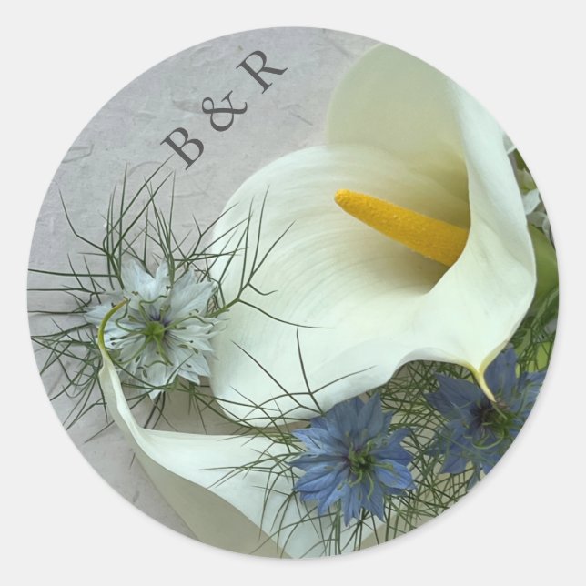 Adesivo Lírios Calla com selo azul preto (Frente)