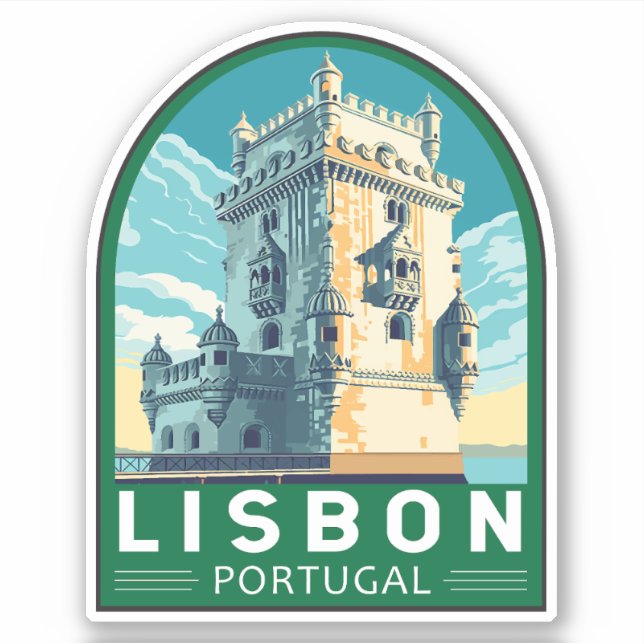 Adesivo Lisboa Portugal Belem Torre Viagem Retro Emblema (Frente)