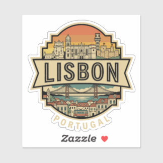 Adesivo Lisbon Vintage Skyline Portugal Travel Badge 