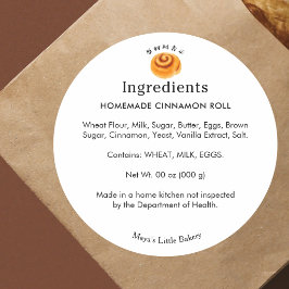 Adesivo Lista de Ingredientes de Padaria de Rolo de Canela