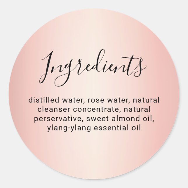 Adesivo Lista de Ingredientes Rose Gold Elegante Caligrafi (Frente)