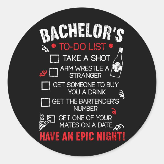 Adesivo Lista de Tarefas do Noivo Festa de Despedida Diver (Frente)