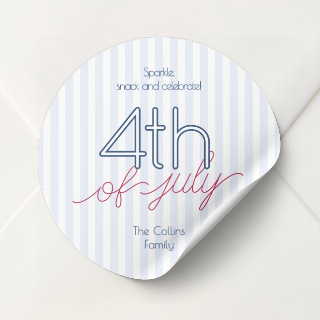 Adesivo Listras Azuis Modernas Festa de Verão do Dia 4 de  (Modern Blue Stripes 4th of July Summer Party Classic Round Sticker)