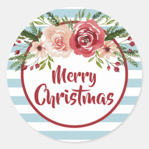 Adesivo Listras e Feliz Natal floral da aguarela