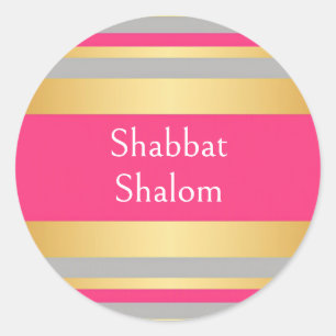 Adesivo Listras Rosa Quente Cinza Dourado, Shabat Shalom