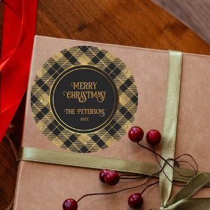 Adesivo Lítima Dourada Elegante de Tartan Preto