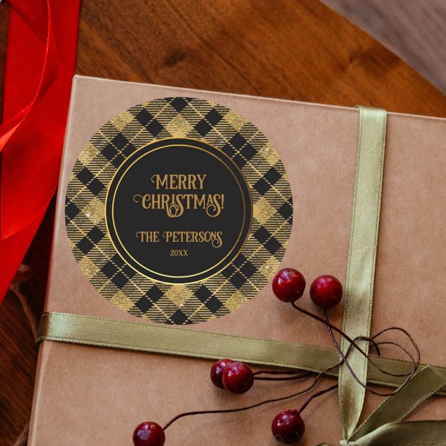 Adesivo Lítima Dourada Elegante de Tartan Preto (Criador carregado)