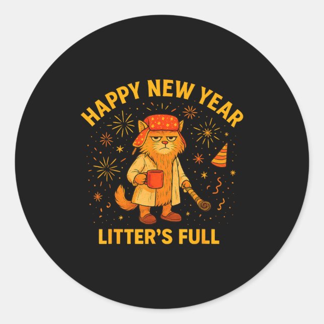 Adesivo Litter’s Full Funny Cat Lovers Happy New Year  (Frente)