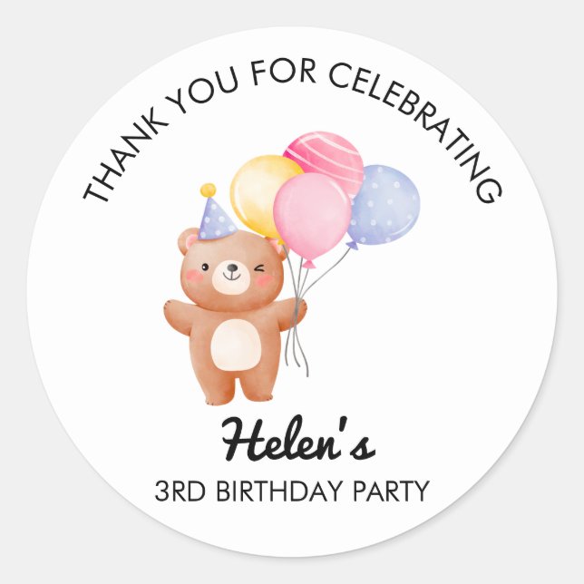 Adesivo Little Bear Balloon Birthday Party Sticker (Frente)