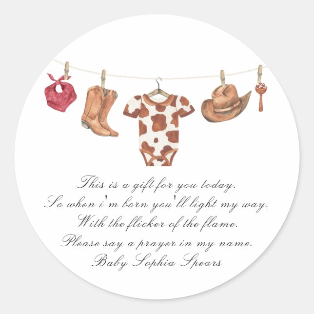 Adesivo Little cowboy baby shower - Prayer candle label (Frente)