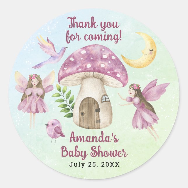 Adesivo Little Fairy Whimsical Baby Shower Thank you (Frente)