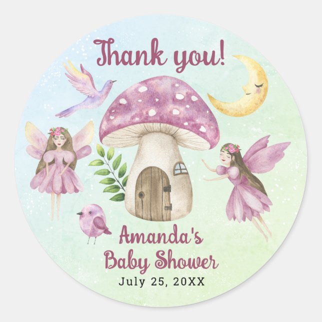 Adesivo Little Fairy Whimsical Baby Shower Thank you (Frente)