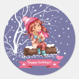 Adesivo Little Girl e Gatinho de Natal