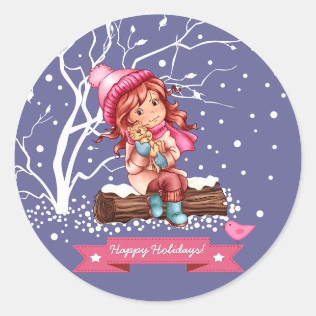 Adesivo Little Girl e Gatinho de Natal (Frente)