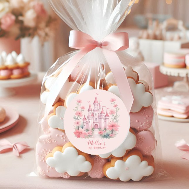 Adesivo Little Girls primeiro aniversario Pink Castle Prin (Pink castle little girl's princess party sticker)