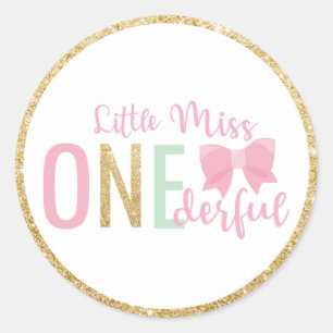 Adesivo Little Miss ONEderful Favor de 1º Aniversário Dour