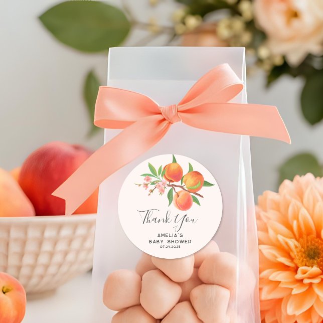Adesivo Little Peach Is On The Way Baby Shower thankyou (Criador carregado)