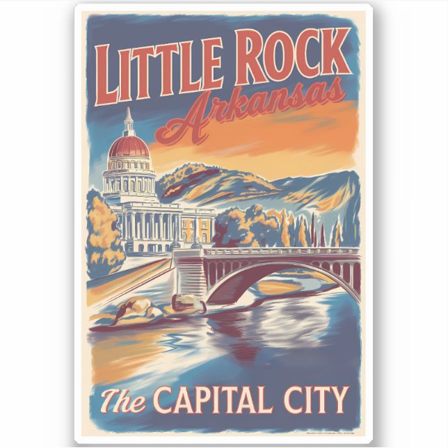 Adesivo Little Rock Arkansas Painterly Viagem Art Vintage (Frente)