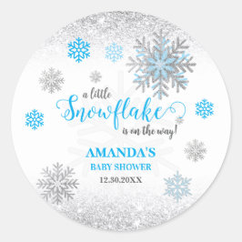 Adesivo Little Snowflake Blue Silver Glittery Baby Shower