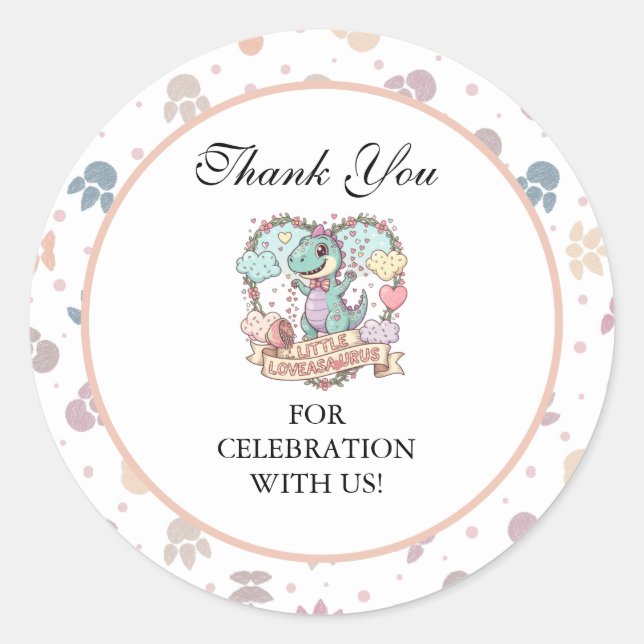 Adesivo Little Sweet Dino Birthday Party (Frente)