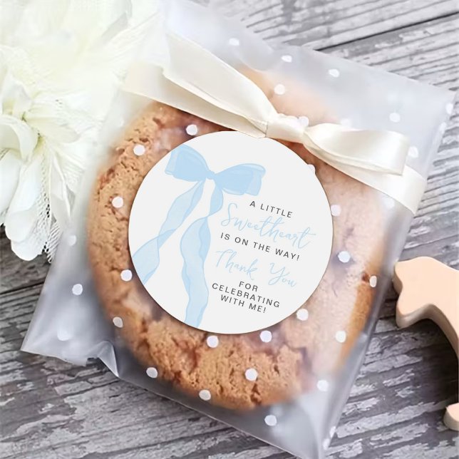 Adesivo Little Sweetheart Elegant Blue Bow Baby Shower (Criador carregado)