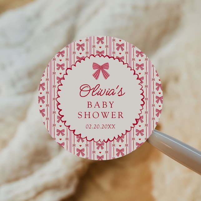 Adesivo Little Sweetheart Pink Red Bow Baby Shower (Criador carregado)