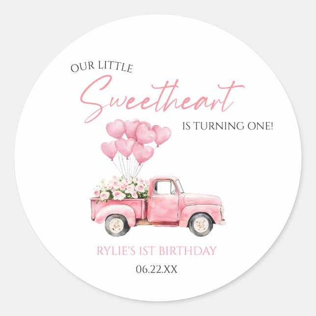 Adesivo Little Sweetheart Valentine's Day Birthday Party (Frente)
