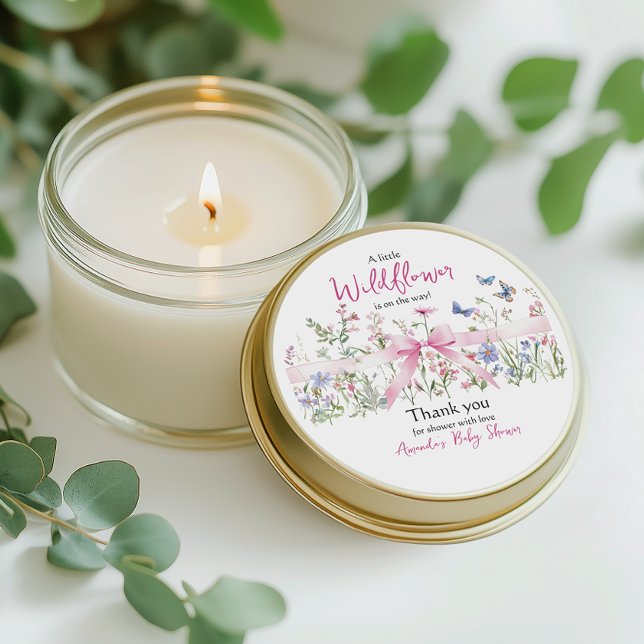 Adesivo Little Wildflower Floral Girl Pink Bow Baby Shower (Criador carregado)
