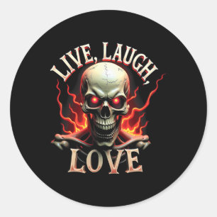 Adesivo Live Laugh Love Skeleton Skull Assustador Irônico 