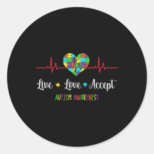 Adesivo Live Love Accept Autism Awarness Hearbeat Blue A