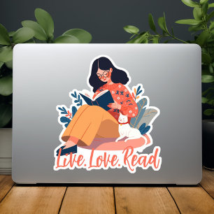 Adesivo Livro de Leitura de Mulher Bonita de Cartoon com C