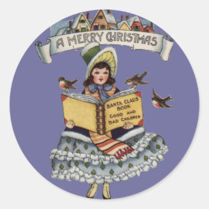 Adesivo Livro Menina Antiga e Papai Noel do Natal