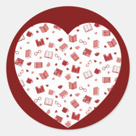 Adesivo Livro Vermelho Fofo e Padrão de Leitura no coração