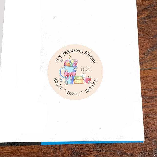 Adesivo Livros, Canecas, Apple E Disias (Watercolor art classroom library stickers .)