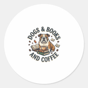 Adesivo Livros de Cachorros Café Bulldog Pilha Xícara_1
