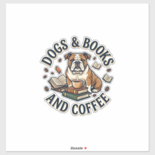 Adesivo Livros de Cachorros Café Bulldog Pilha Xícara_1